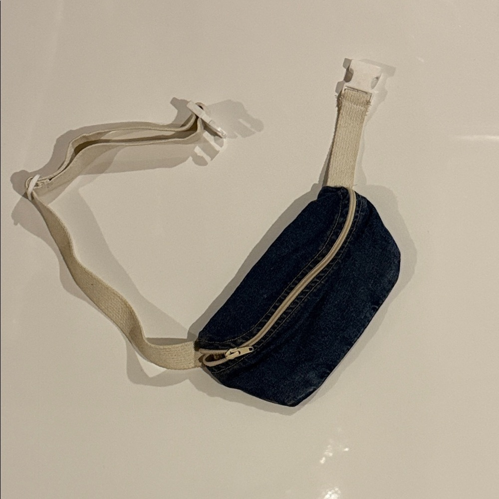 Denim Blue Belt Bag with Cream Strap